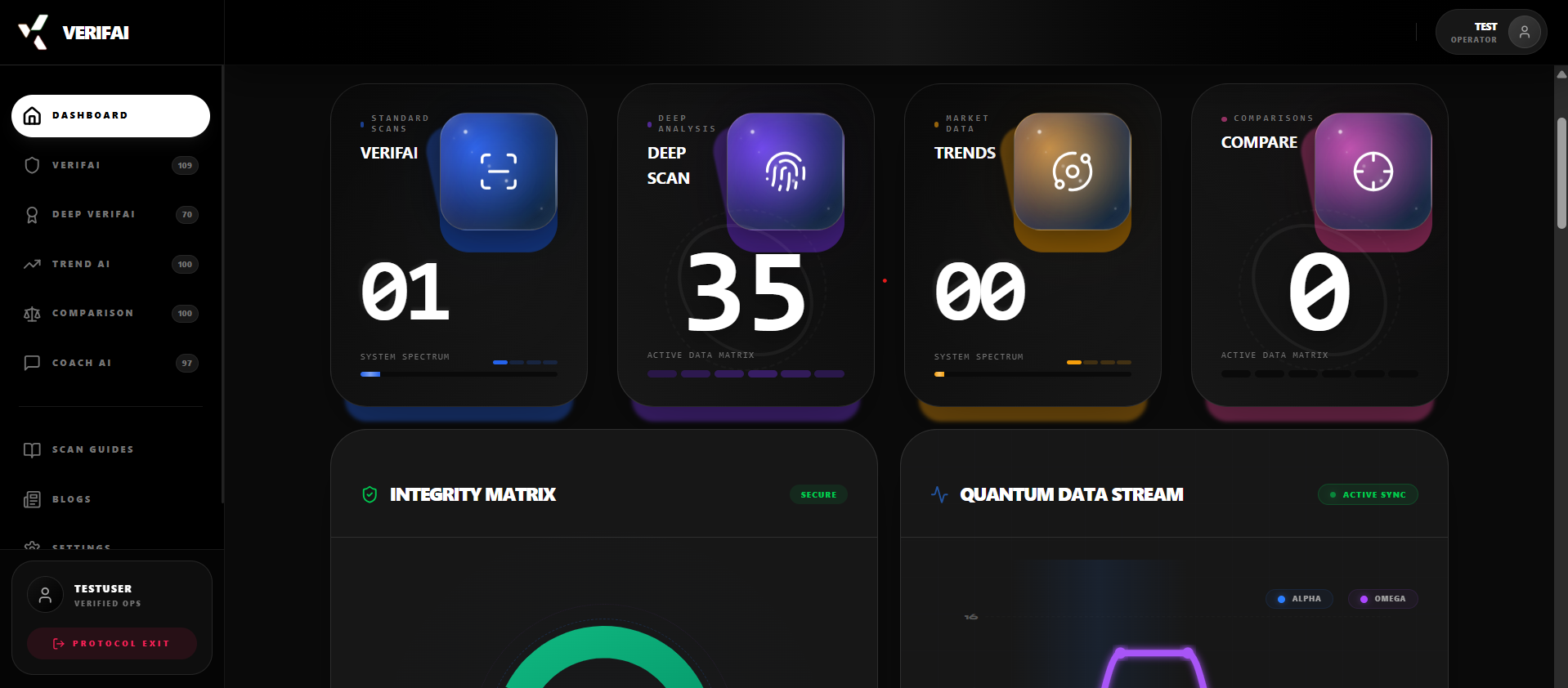 VerifAI live web-app dashboard interface